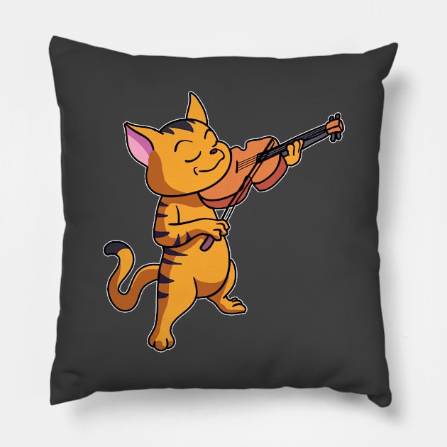 Cat Playing String Violin Funny Violinist Kitty Musician Pillow by Blink_Imprints10