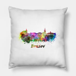 Brasov skyline in watercolor Pillow