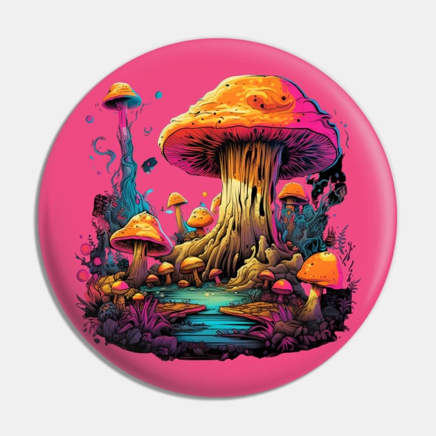 Psychedelic World Sketches Magic Shrooms Pin by FrogandFog