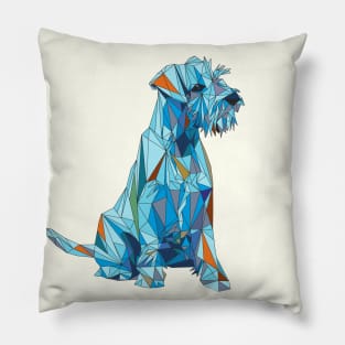 Polygonal Schnauzer Dog Sitting in Blue Shades Pillow