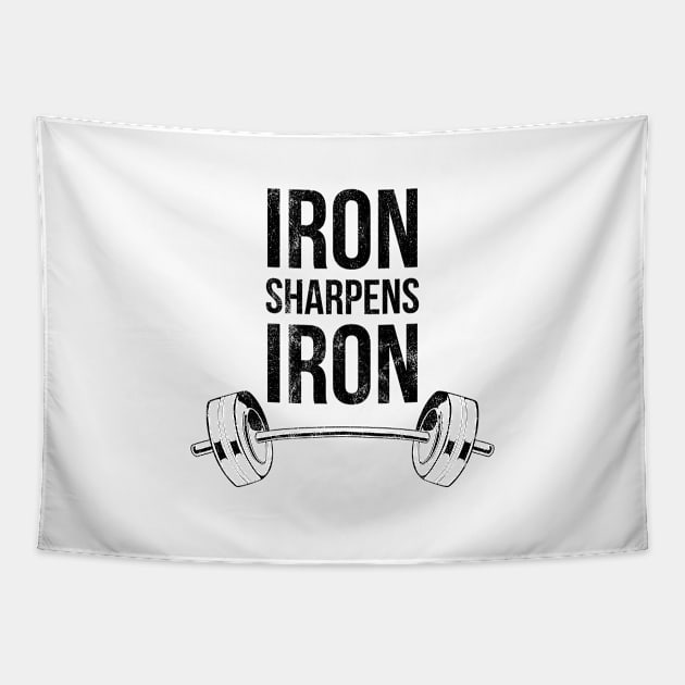 Iron Sharpens Iron Weightlifting God Weights Scripture Lifting Bible Verse Faith Proverbs Psalm Christian Religion Tapestry by Shirtsurf