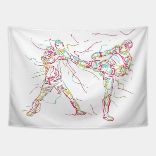 Kick boxing line drawing Tapestry