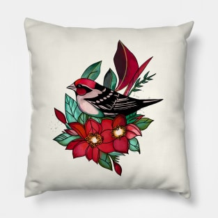 Neotraditional sparrow design Pillow