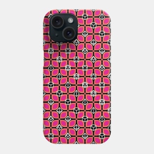 1970s Retro Inspired Polyhedral Dice Set and Leaf Seamless Pattern - Pink Phone Case