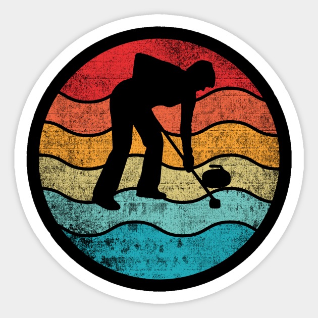 curling sport retro vintage sunset - Curling - Sticker