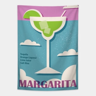 Cocktail Margarita recipe, Retro 70s, Aesthetic art, Vintage poster, Exhibition print, Mid century Tapestry