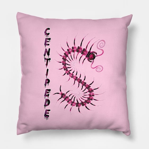 Pink Centipede with Spray Paint Pillow by IgorAndMore