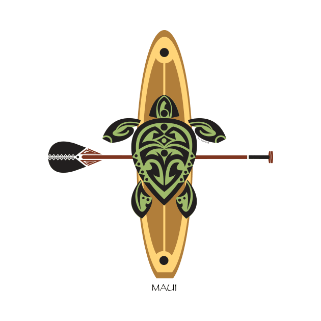 Black & Green Tribal Turtle Stand-Up Wave Rider / Maui by srwdesign