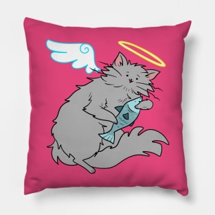 Fluffy Gray Cat Angel Pillow