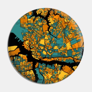 Norfolk Map Pattern in Orange & Teal Pin