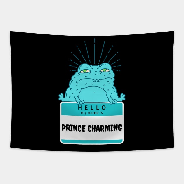 Prince Charming Frog " Hello My Name is" Aqua/Light Green Tapestry by jackofdreams22