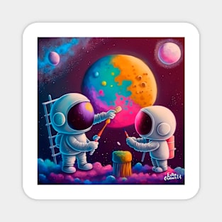 Cute Astronauts Painting The Moon Magnet