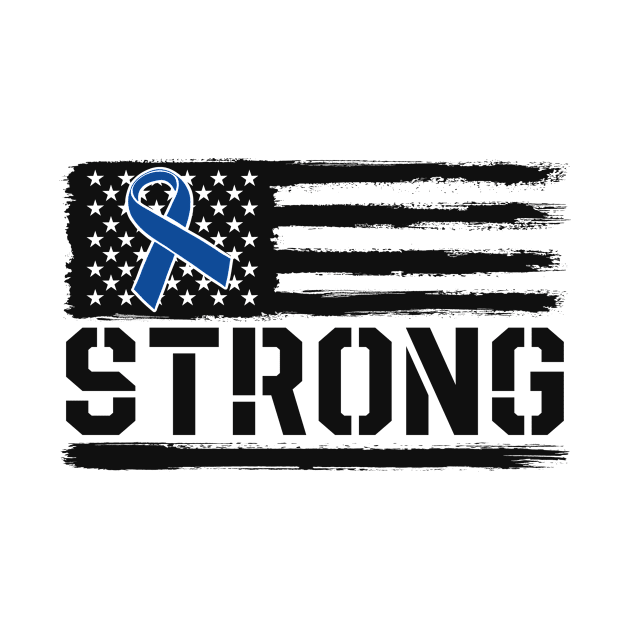 Colon Cancer Strong Blue Ribbon Awareness Fight USA Flag by 14thFloorApparel