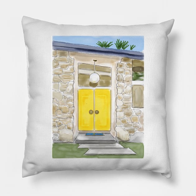 Palm Springs Yellow Door Pillow by kschowe