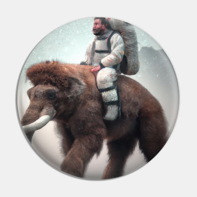 Caveman Astronaut Rides a Wooly Mammoth Pin by Star Scrunch