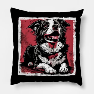 Retro Art Border Collie Dog Lover Pillow