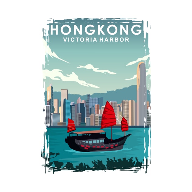 Hongkong Victoria Harbor Travel Poster by jornvanhezik