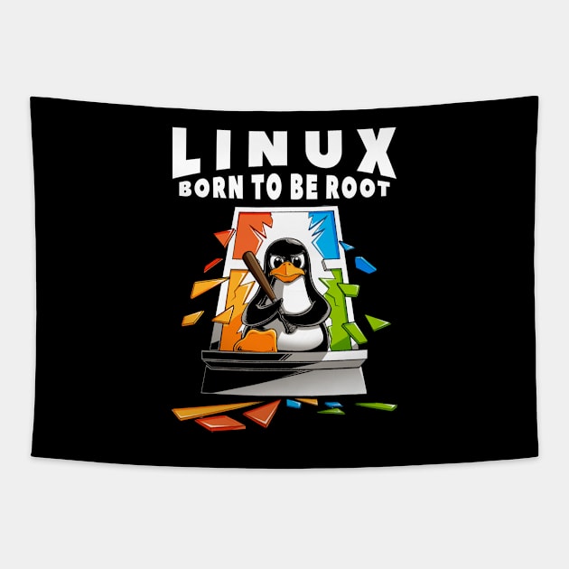 Linux - Tux Badass - BORN TO BE ROOT Tapestry by CoolTeez