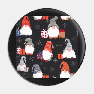 Christmas Gnomes with Snowflakes and Presents on Dark Grey Pin