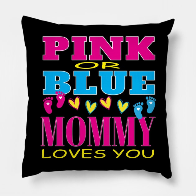 Pink Or Blue Mommy Loves You Baby Gender Reveal Party  Baby Shower Pillow by Envision Styles