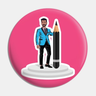 A confident young man character standing with pencil illustration design. Pin