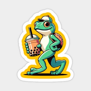 Funny frog with bubble tea Magnet