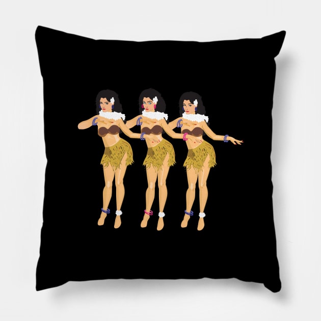 Three Hulas Dancing BLK Pillow by PauHanaDesign