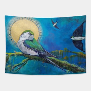 tree swallows and the golden sun Tapestry