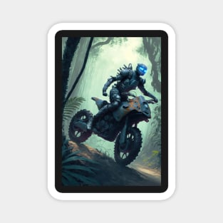 Alien riding a dirt bike in the jungle Magnet