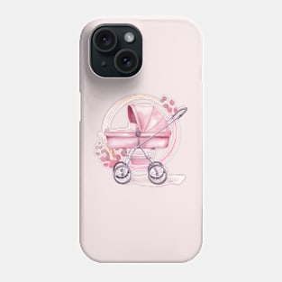 Cute Baby Girl pink stroller and pink wreath Phone Case