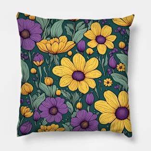 Purple and Yellow Flowers Pillow