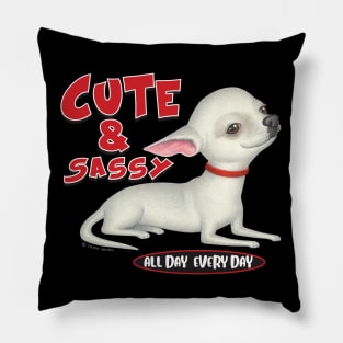 Cute and sassy chihuahua dog posing cute on White Chihuahua tee Pillow