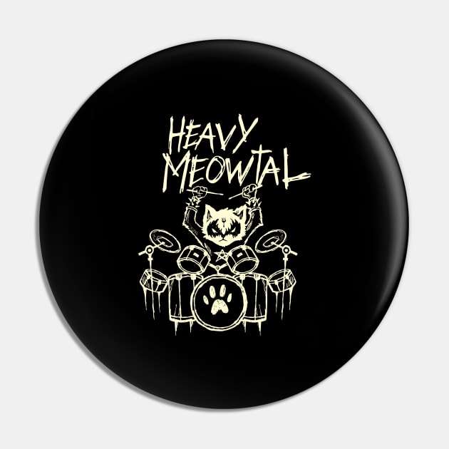 Heavy Metal Headbanger Gift Drummer Cat Playing Drum Meowtal Pin by TellingTales