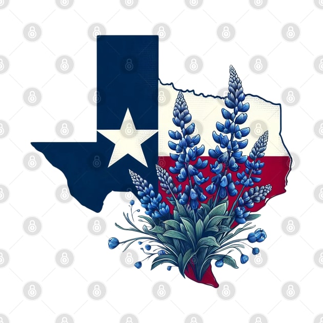 Texas Wildflowers - Texas Flag with Bluebonnets by JessArty