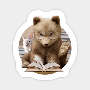 bear & rabbit reading book Magnet