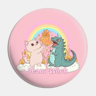 Team work! Cute cat and dino Pin