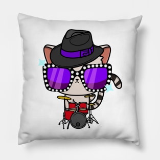 Cute Tabby Cat jamming on the drums Pillow