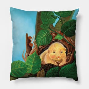 Hazel dormouse (Muscardinus avellanarius) eating hazelnuts Pillow