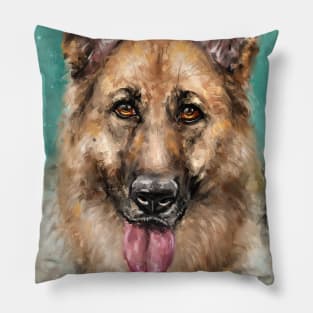 Painting of a an Adorable German Shepherd with its Tongue Out Pillow