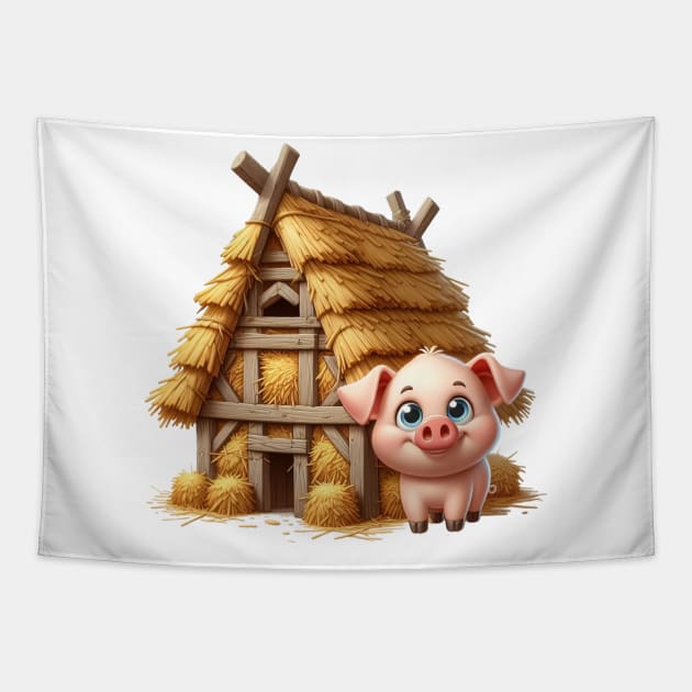 Cute Little Piggy in a house made of straw Tapestry by Dmytro