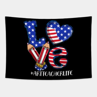 Love Art Teacher Life American Flag 4th Of July Patriotic Tapestry