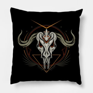 Illustration with hand drawn Goat skull and Sacred geometric symbol Pillow