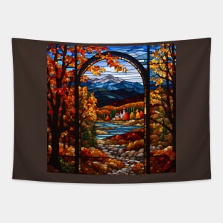 Stained Glass Window Of Autumn Scene Tapestry