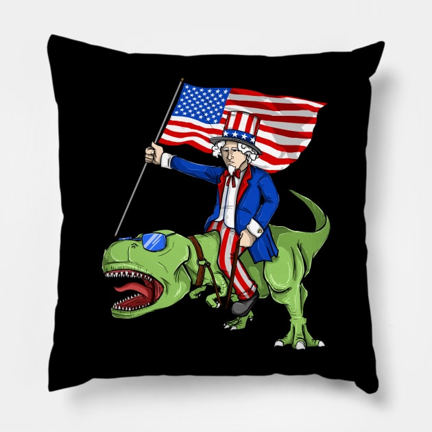 MERICA! Badass Uncle Sam riding T-Rex - 4th of July Pillow by Frontoni