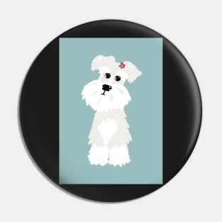 White Miniature Schnauzer Dog with Flower Pin