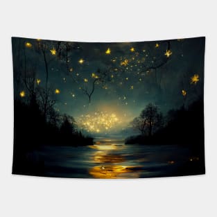 Starry, starry night over the lake. Tapestry