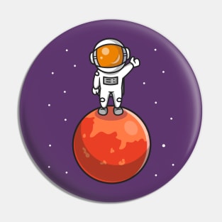 Cute Astronaut Standing On Planet Cartoon Pin