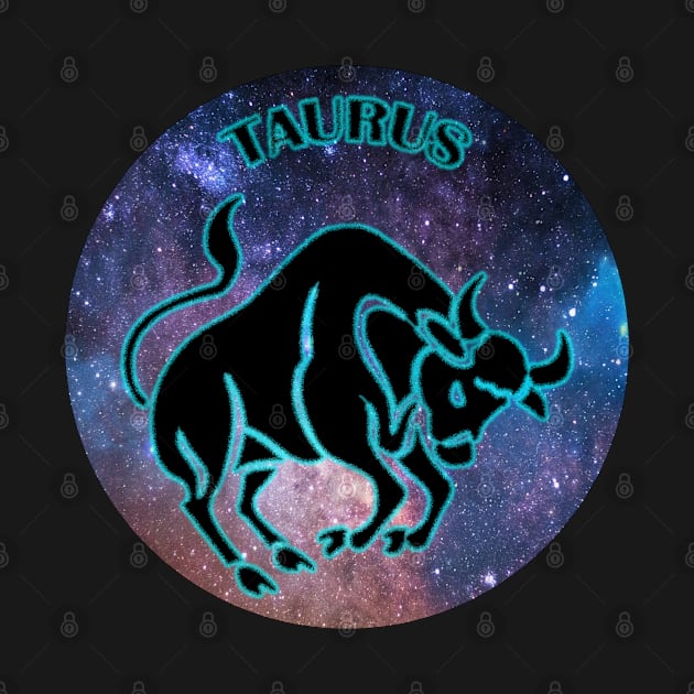 Taurus Astrology Zodiac Sign - Taurus Bull Astrology Birthday Gifts - Stars Space and Black - Turquoise Glow by CDC Gold Designs