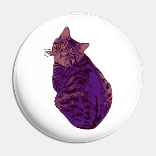 Fat Tabby Cat Purple Pin