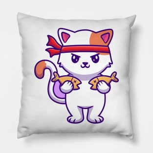 Cute angry ninja cat Pillow